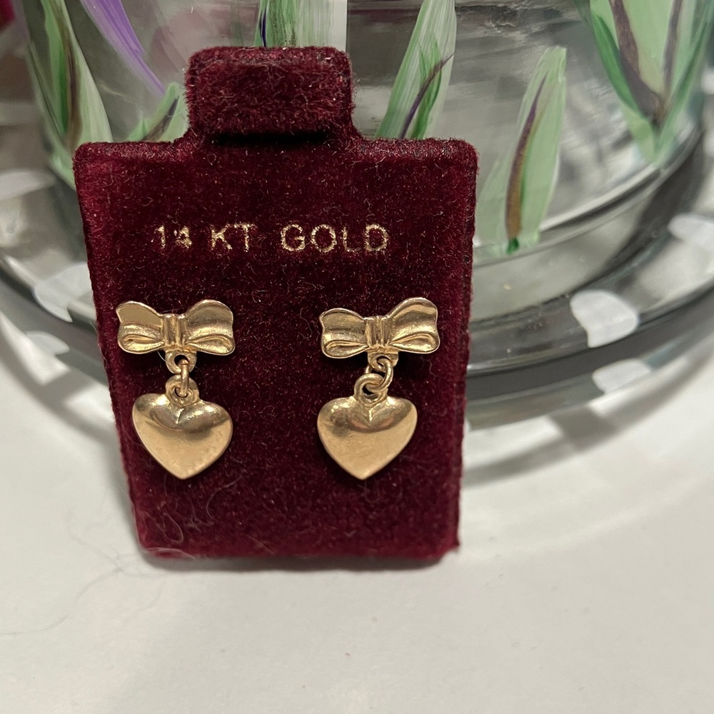 Gold Heart Bow Earrings
